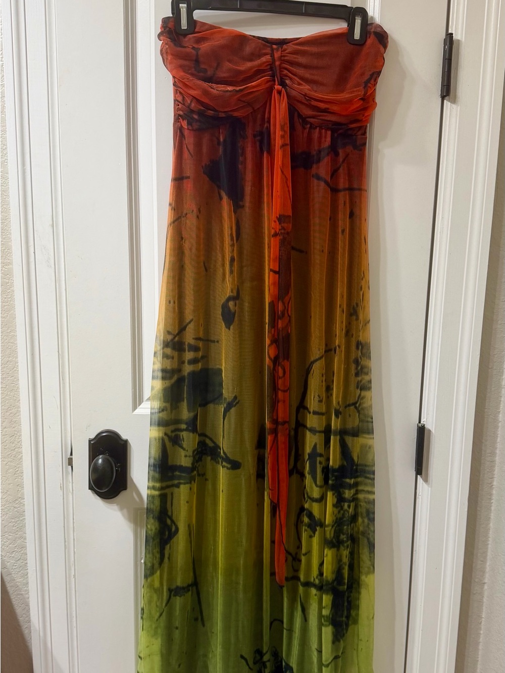 Boho Ombre Strapless Dress in Orange, Yellow & Green W/Matching Scarf